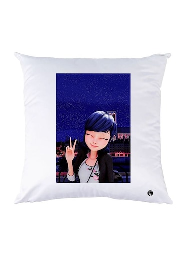 Girl Printed Throw Pillow White/Blue/Pink 30x30cm