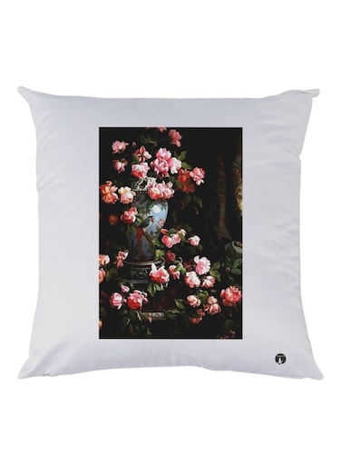 Rose Printed Throw Pillow White/Black/Pink 30x30cm