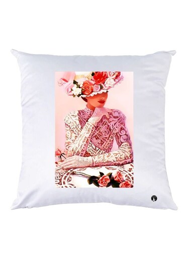 Girl Printed Throw Pillow White/Pink/Red 30x30cm