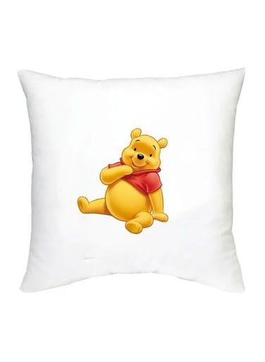 Winnie The Pooh Character Printed Decorative Pillow White/Yellow/Red 16x16inch