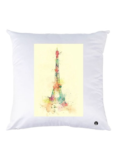 Eiffel Tower Printed Decorative Throw Pillow White/Yellow/Green 30x30cm