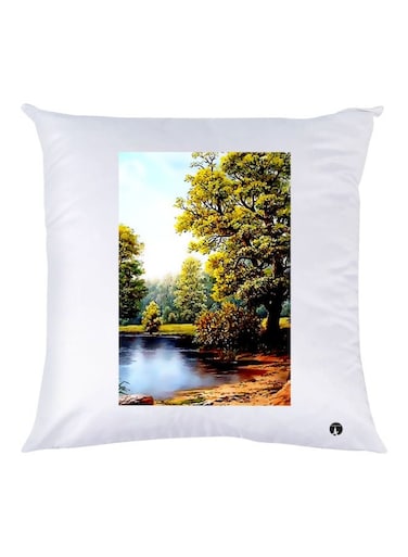 Nature Printed Decorative Throw Pillow White/Green/Brown 30x30cm