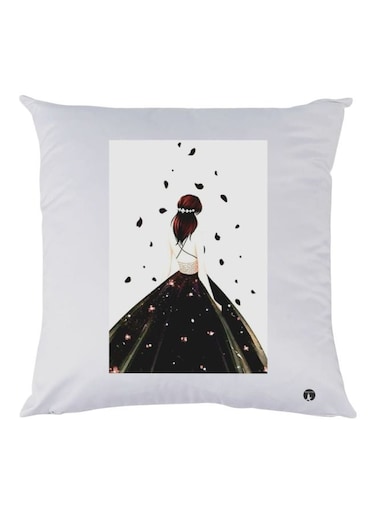 Girl Printed Decorative Throw Pillow White/Black/Brown 30x30cm