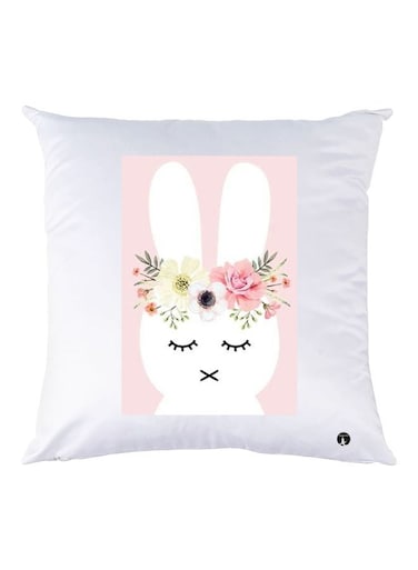Cartoon Bunny Printed Decorative Throw Pillow White/Pink/Green 30x30cm