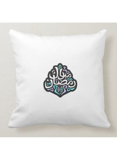 Ramadan Kareem Printed Decorative Pillow White/Blue/Purple 40x40cm