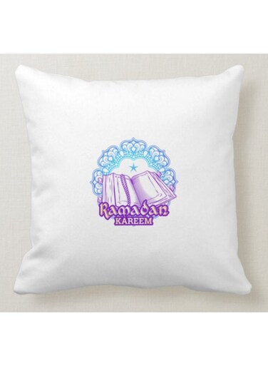 Ramadan Kareem Printed Decorative Pillow White/Blue/Purple 40x40cm
