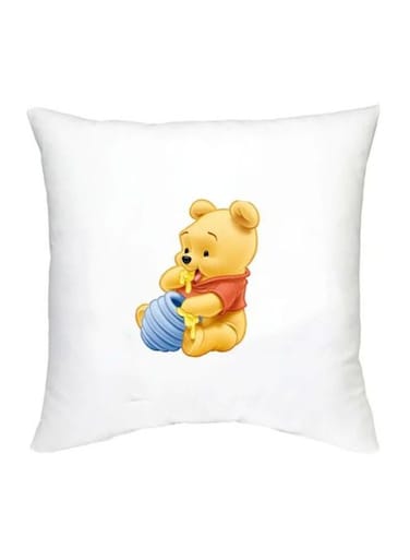 Winnie The Pooh Character Printed Decorative Pillow White/Yellow/Red 16x16inch