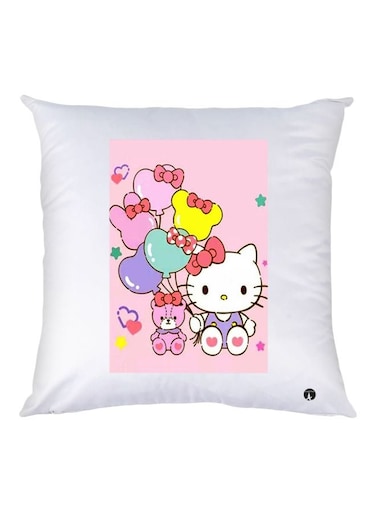 Hello Kitty Printed Throw Pillow White/Pink/Green 30x30cm