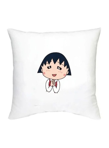 Chibi Maruko Chan Character Printed Decorative Pillow White/Beige/Blue 16x16inch