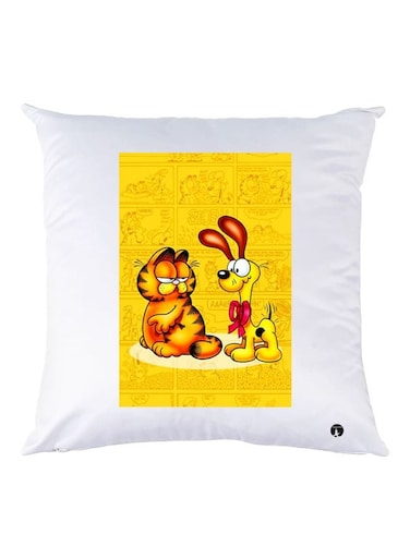 Cartoon Printed Throw Pillow White/Yellow/Black 30x30cm