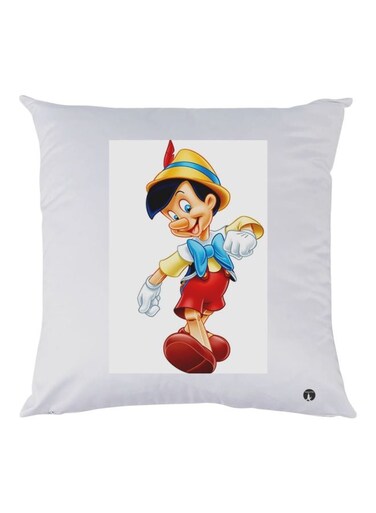 Pinocchio Printed Decorative Throw Pillow White/Gold/Red 30x30cm