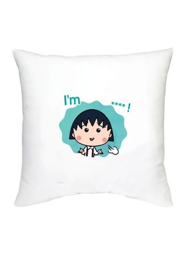Chibi Maruko Chan Character Printed Decorative Pillow White/Blue/Beige 16x16inch
