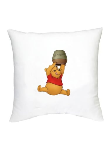 Winnie The Pooh Character Printed Decorative Pillow White/Yellow/Red 16x16inch