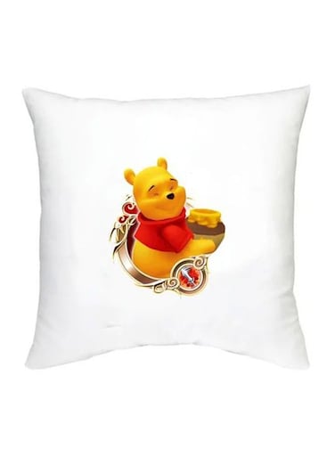 Winnie The Pooh Character Printed Decorative Pillow White/Yellow/Red 16x16inch