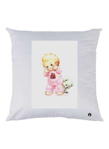 Cartoon Printed Throw Pillow White/Pink/Green 30x30cm