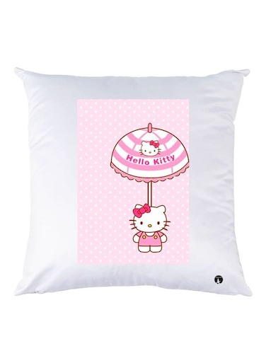 Hello Kitty Printed Throw Pillow White/Pink 30x30cm