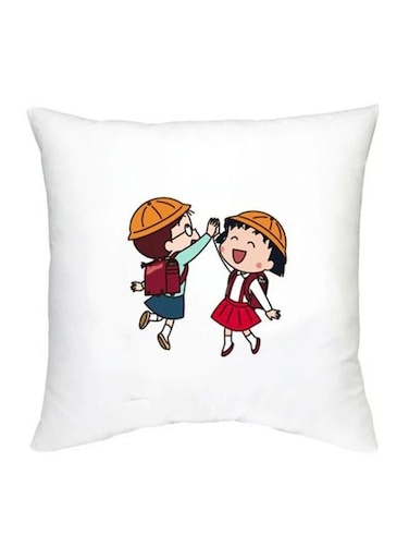 Chibi Maruko Chan Character Printed Decorative Pillow White/Orange/Blue 16x16inch