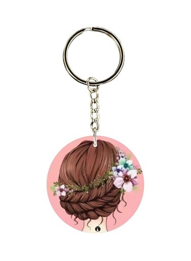Girl With Flower Themed Keychain