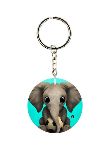 Elephant With Ball Printed Keychain
