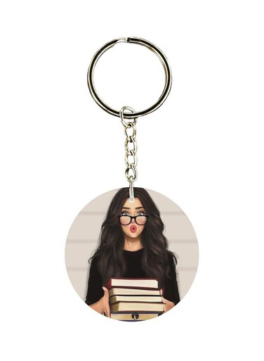 Single Sided Girl And Book Printed Keychain