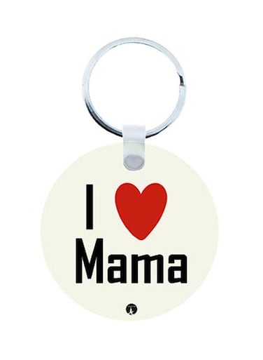 I Love Mama Printed Wooden Keychain