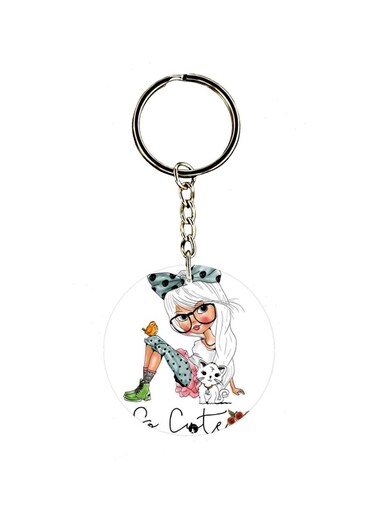 Cartoon Girl Printed Dual Sided Keychain