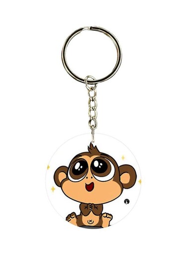 Cartoon Monkey Printed Double Sided Keychain