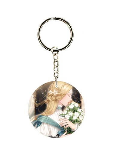 Girl With Flower Printed Keychain