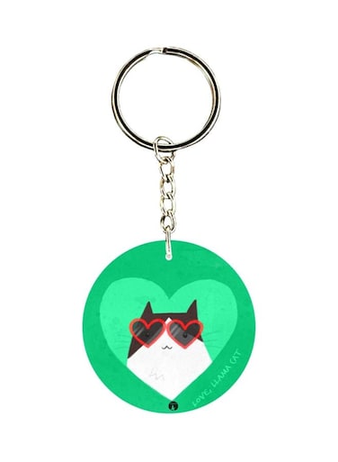 Cat Printed Plastic Keychain