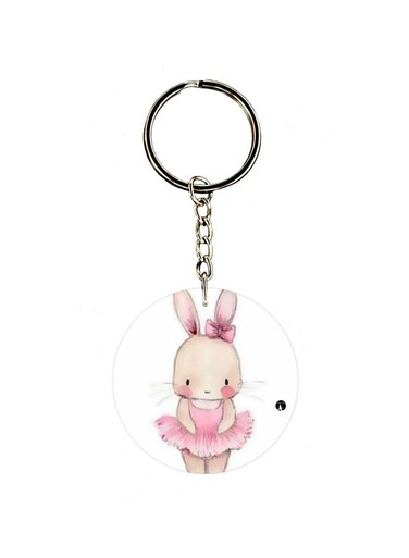 Cartoon Rabbit Printed Dual Sided Keychain