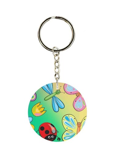 Insects And Flowers Printed Double Sided Keychain