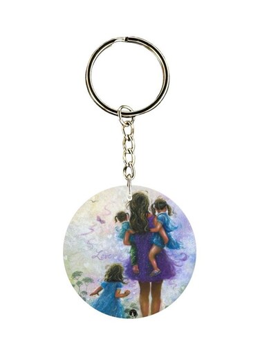 Mom And Children Printed Dual Sided Keychain