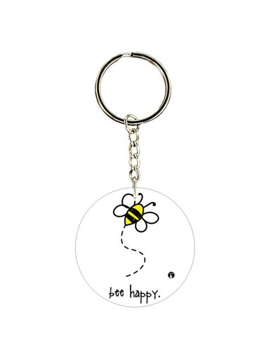 Bee Happy Printed Double Sided Keychain
