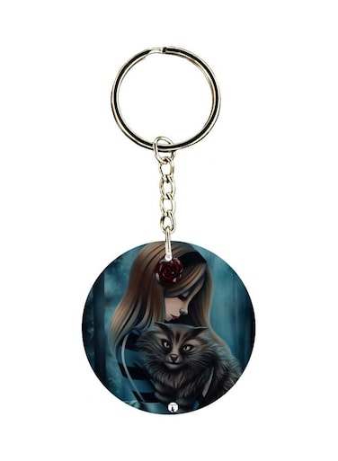 Girl With A Cat Printed Keychain