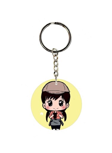 Cartoon Girl Printed Dual Sided Keychain
