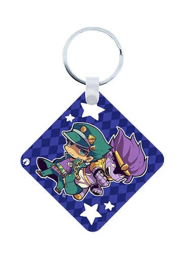 2-In-1 Jojo Bizarre Adventure Printed Keychain And Necklace Blue/Green/Purple