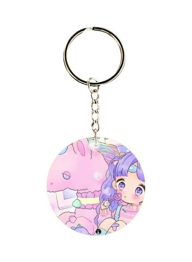 Anime Girl Printed Plastic Keychain