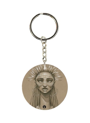 Double Sided Drawing Keychain Brown/Silver