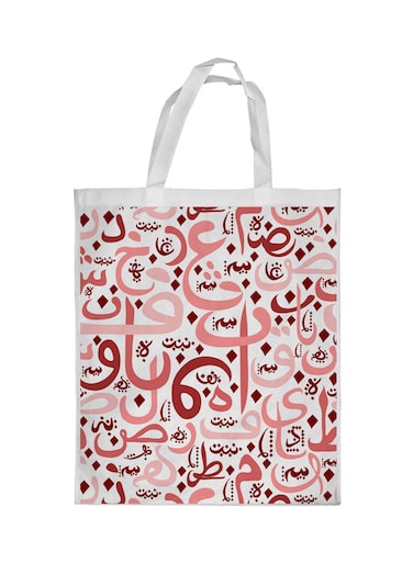 Arabic Colored Letters Printed Shopping Bag White/Pink