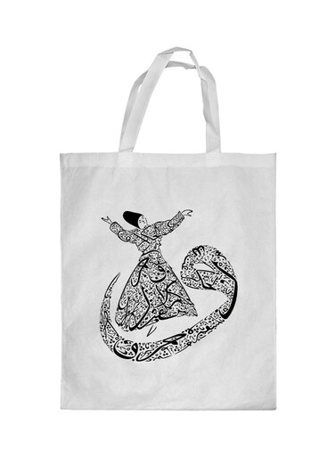 Arabic Letters Printed Shopping Bag White/Black