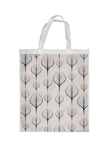 Inscriptions Of Leaves Printed Shopping Bag White/Black