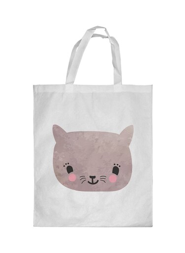 Happy Cat Printed Shopping Bag White