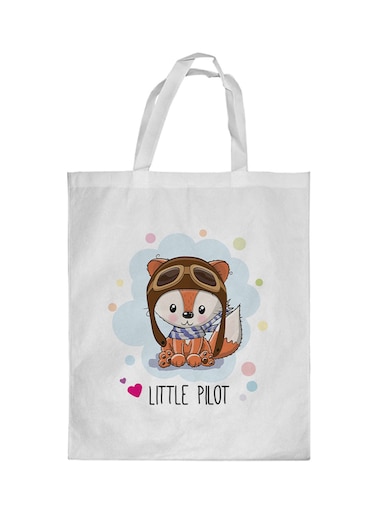 Little Pilot Printed Shopping Bag White