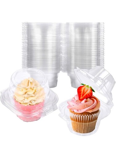 NPLUX 50 Pack Individual Cupcake Containers Plastic Cupcake Boxes Cupcake Holders Stackable Deep Dome Cupcake Carrier