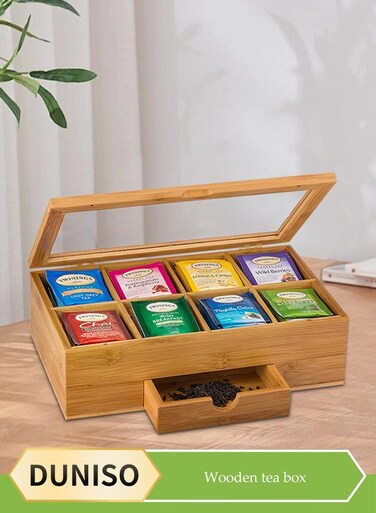 Tea Bag Organizer Storage Box, wooden tea bag storage box, flip top tea bag rack, food storage container, with drawers, suitable for home, restaurant, and office use&iuml;&frac14;&OElig;13*8*4in
