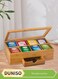 Tea Bag Organizer Storage Box, wooden tea bag storage box, flip top tea bag rack, food storage container, with drawers, suitable for home, restaurant, and office use&iuml;&frac14;&OElig;13*8*4in
