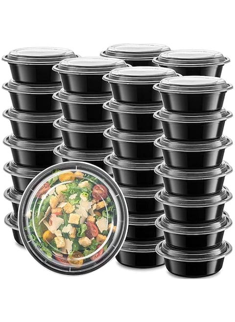 Blueberry 1000ml - Round Disposable Food Container - Black Base With Clear Lid (HOT &amp; COLD USE) 32 ounce (10)