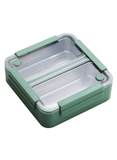 Giggles BrainGiggles 2 Compartments Stainless Steel Lunch Box with Removable Inner Tray Leak Proof Bento Box for Kids Adults - Multifunctional Air Tight Food Container-Green