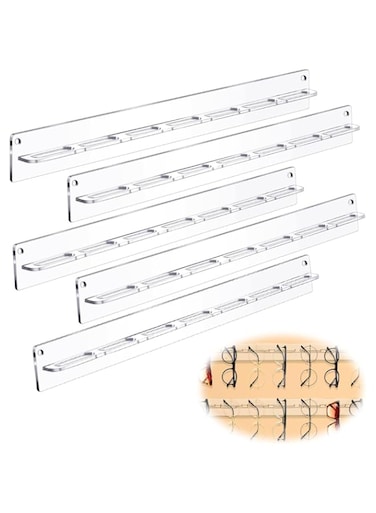 Azonee 5 Pack Acrylic Sunglasses Organizer, Wall Mounted Eyeglasses Holder, Hanging Eyewear Display Rack for Entryway Shelf, Clear Storage Solution
