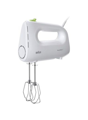 Braun MultiMix 1 Hand Mixer for Whipping and Dough Kneading, FastMix Technology, 4 Speeds + Turbo, 450 Watts, Stainless Steel Beaters HM 1100 - White